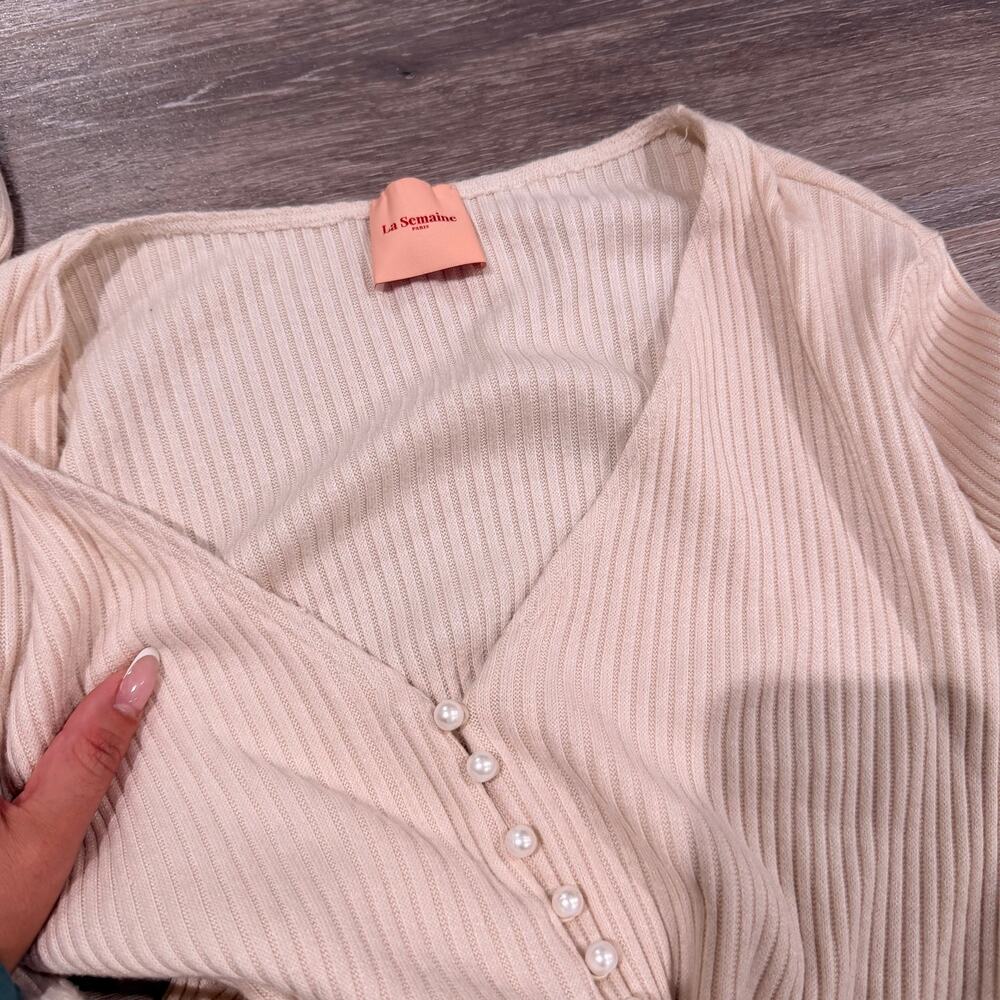 La Semaine Paris Size Small Beige Pearl Ribbed Shirt - Picture 5 of 6